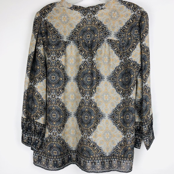 Joie grey gold 100% silk button front tie blouse - Picture 8 of 11